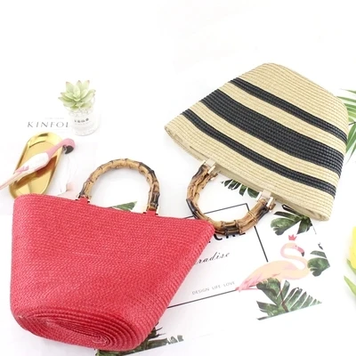 2019 South Korea\'s New Straw bag Casual Handbag Summer Holiday Shoulder Bag Woven Bag Shoulder Simple Solid Color Wild Straw Bag