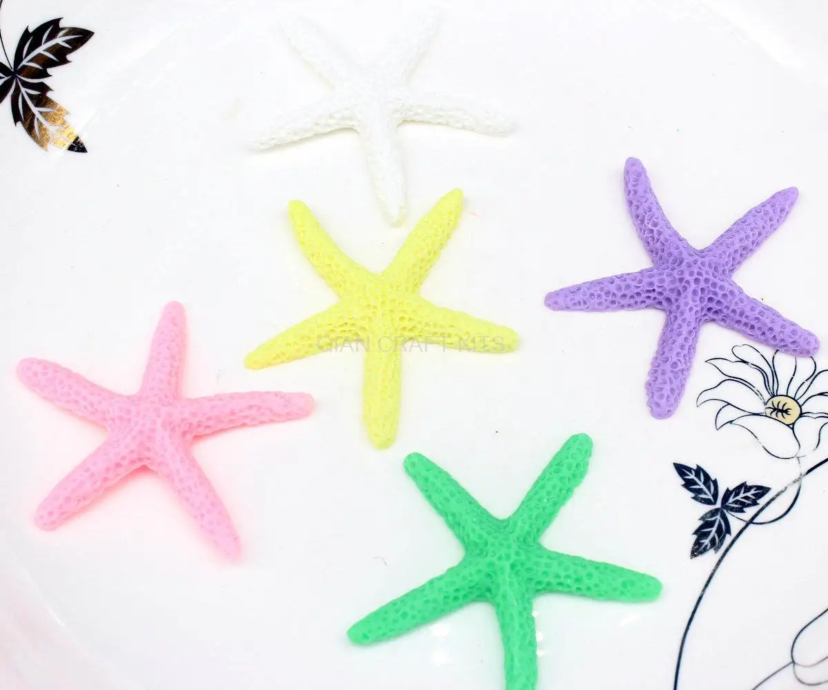 60pcs large 55mm holographic Starfish Resin Cabochon mix colors