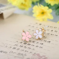 Grace Jun  Korea Style Flower Shape Enamel Clip on Earrings Without Piercing for Girls Kids Party Cute Lovely No Hole Ear Clip