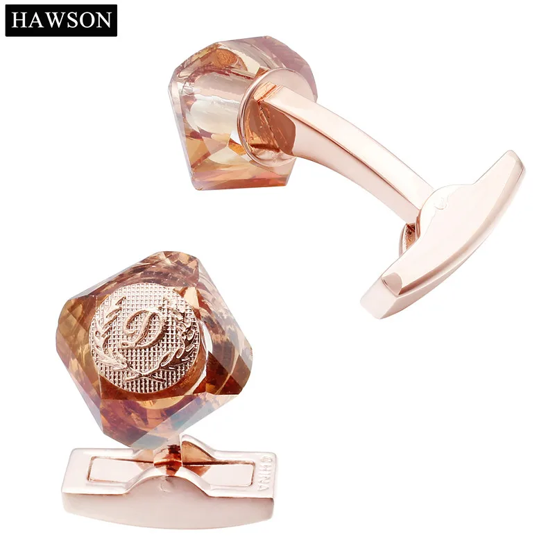 HAWSON Luxury D Letter Cufflinks Rose Gold Plated&Stone Cuff Buttons Men\'s Wedding French Shirts Jewelry Fashion Gift for Men