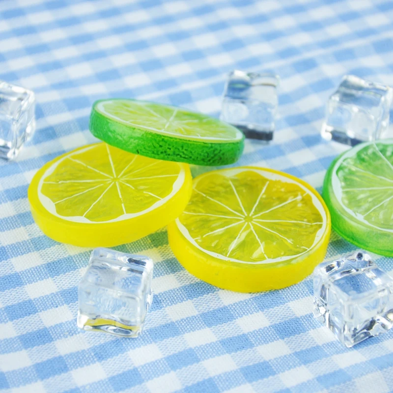 Simulation Lemon Slices Fake Fruit Model Artificial Acrylic Ice Cubes Reusable DIY Wedding Party Decoration for Photography Prop