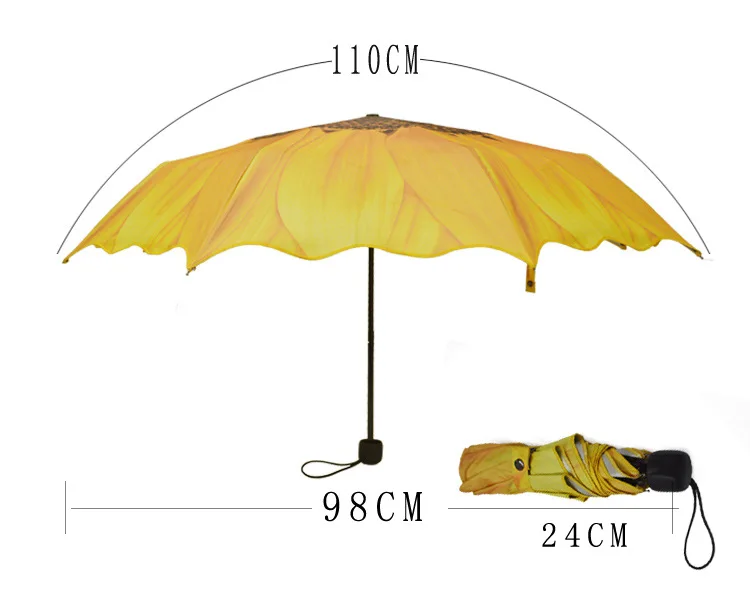 Sunflower Creative Umbrella Three Folding Umbrellas Rain Sun Women Anti-UV Sunshade Parasol Umbrella