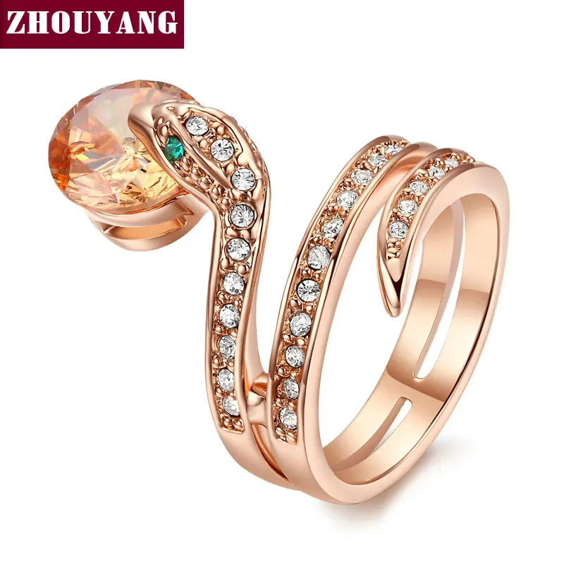 ZHOUYANG Top Quality ZYR150 Snake Show Bead Ring Rose Gold Color Austrian Crystals Full Sizes