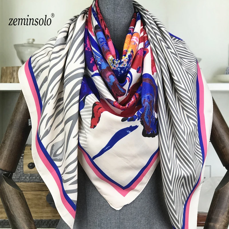 100% lenço de seda feminino 130*130cm lenços de seda quadrados para mulheres cachecol bandana cachecóis feminino tamanho grande xales hijabs neckerchief