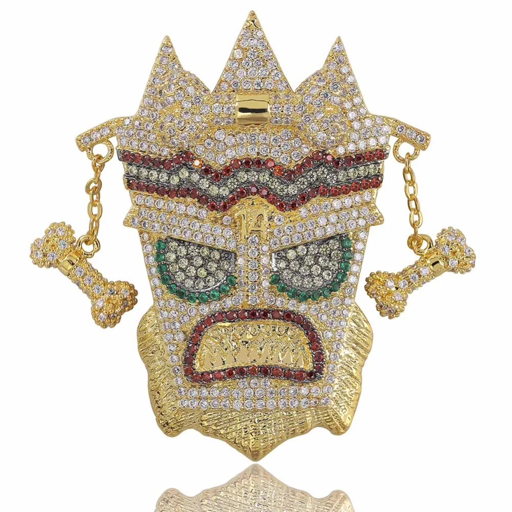 JINAO Cubic Zircon Iced Out Chain Gold Fashion UKA mask Pendant Necklace Hip Hop Jewelry Statement Necklaces For Man Women Gifts