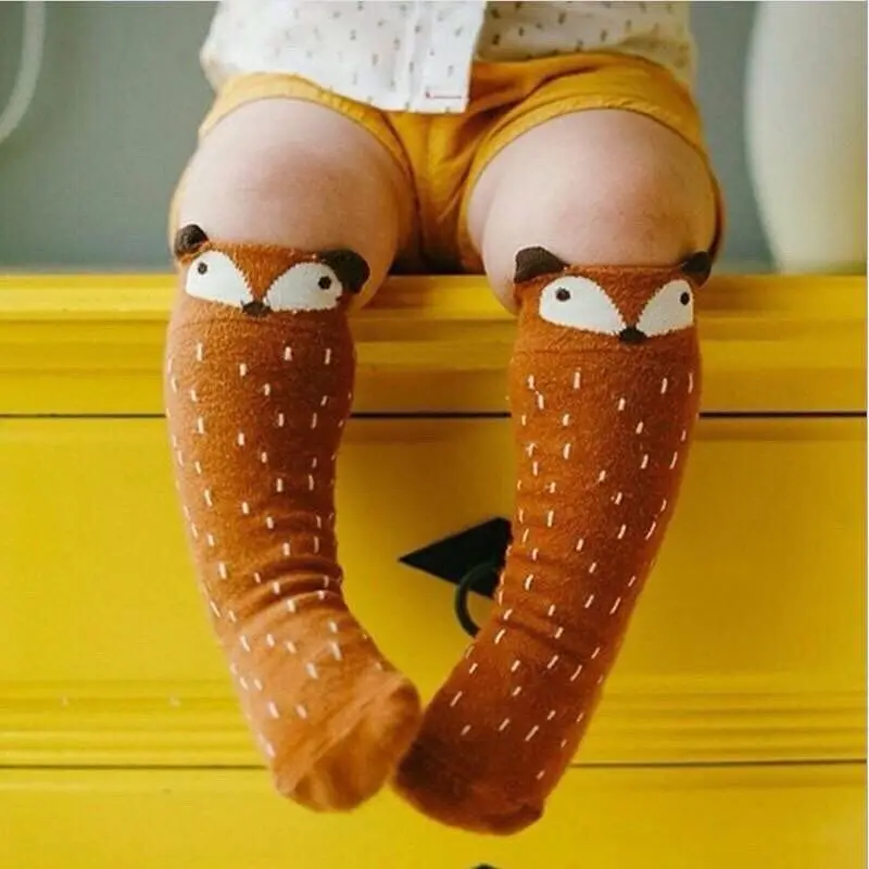 1 Pair Baby Socks Knee High Girls Boys Cotton Socks Kids Lovely Cute Cartoon Fox Toddler Socks Long Tube Animal Infant Soft 0-3Y