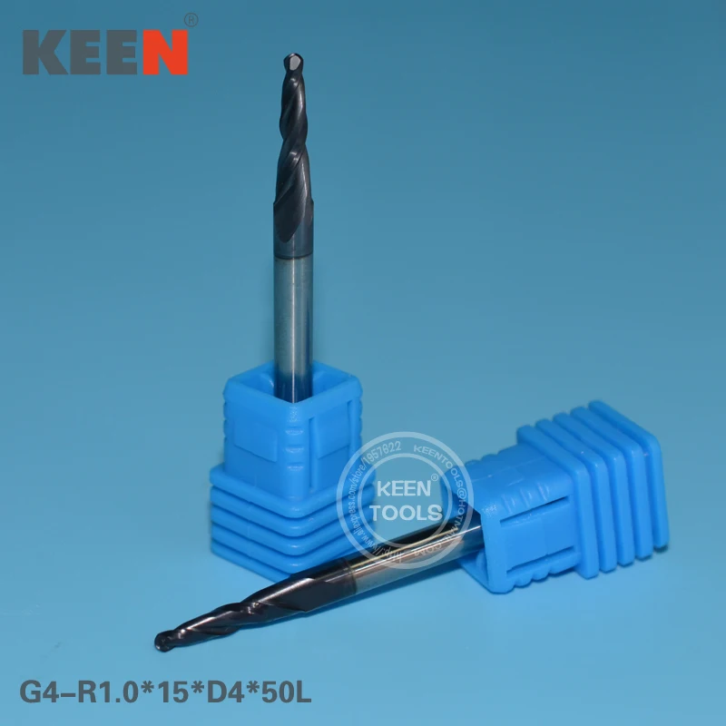 

R1.0*15H*D4*50L Taper End Mill, Imported Tungsten Carbide Tool, HRC55 Ball Woodworking Bit Router for 3D Relief