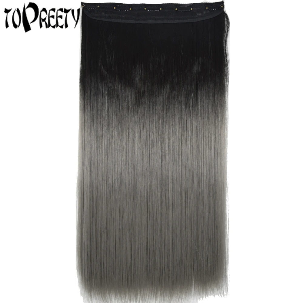 TOPREETY Synthetic Hair Heat Resistant 5 Clips on clip in Hair Extensions Ombre Colors