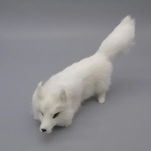 

simulation fox model polyethylene&fur white fox prop large 28x14cm handicraft home decoration gift b1848