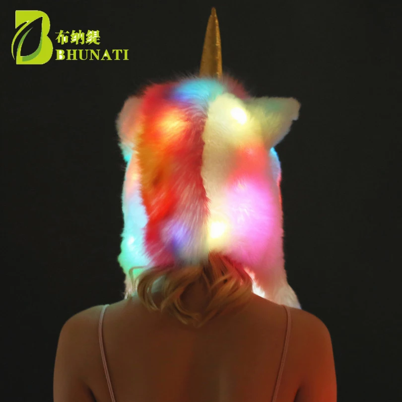 2024 New LED-lit Unicorn Hat Winter Fashion Warm Long Scarf And Gloves Multi-Scene Artificial Animal Fur Hat