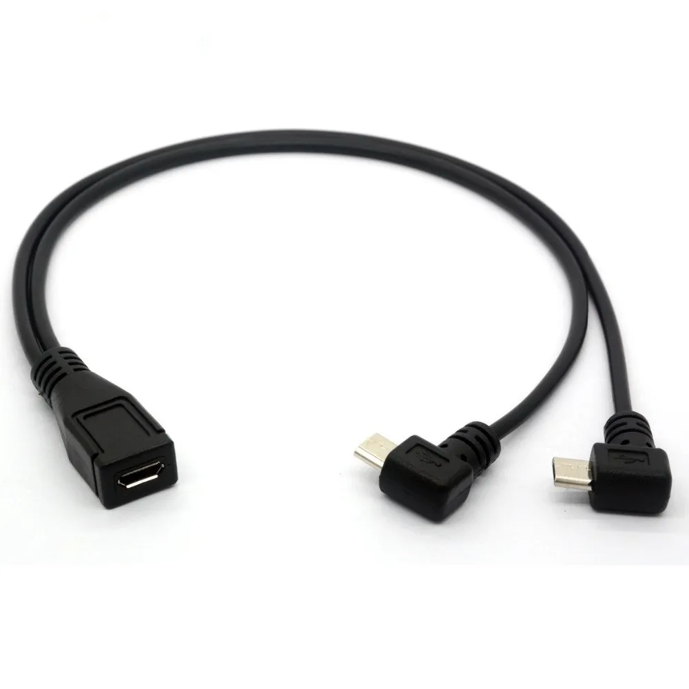 90 องศา Micro USB, micro USB 1 ถึง 2 Y Splitter Cable Right Angle 2 ชายหญิง Converter สายชาร์จความเร็วสูงสาย