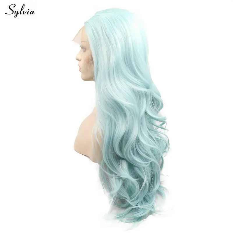 

Sylvia Blue Wavy Hair Heat Resistant Synthetic Lace Front Wigs Free Part Long Hair for Women Natural Hairline