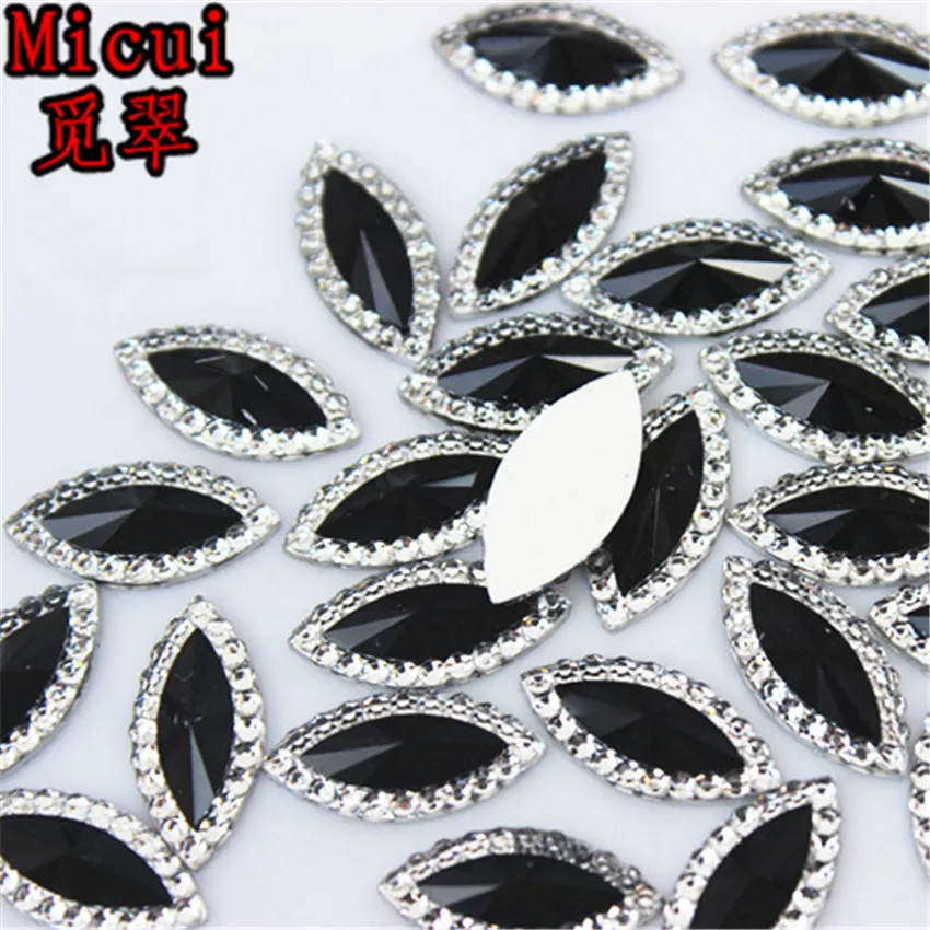 Micui 100PCS 7*15mm AB Clear Horse Eye Resin Rhinestone Flatback Gems Strass Crystal Stones For Dress Crafts Decorations MC537