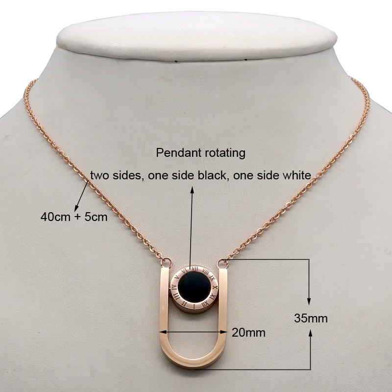 Turnable Two-Sided Roman Numeral Necklaces & Pendants For Women Stainless Steel Gold Color Female Pendant Necklaces Jewelry