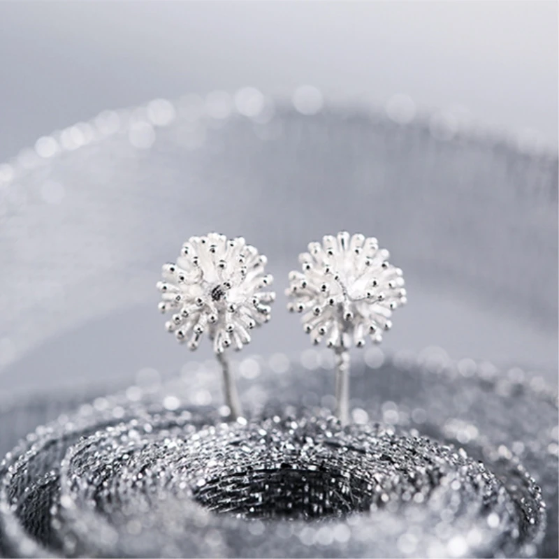 Sweet Dandelion Fresh Cute Literary Silver Color Trendy Female Stud Earrings For Women Girl Luxury Jewelry Party Gift