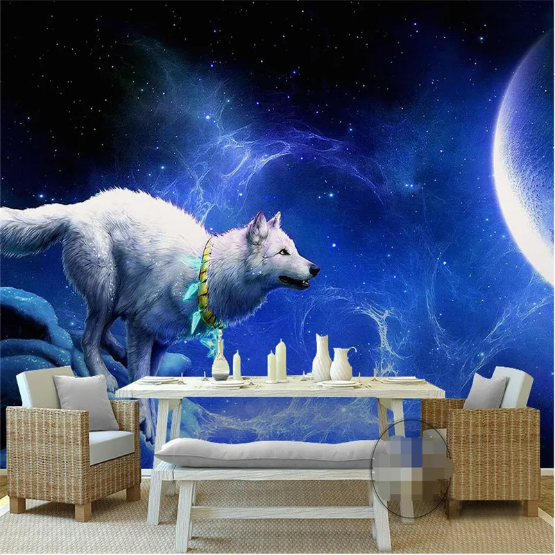 beibehang Wallpaper White Wolf Moon Star Photography Background Europe Art Mural for Living Room Large Painting Home Decor