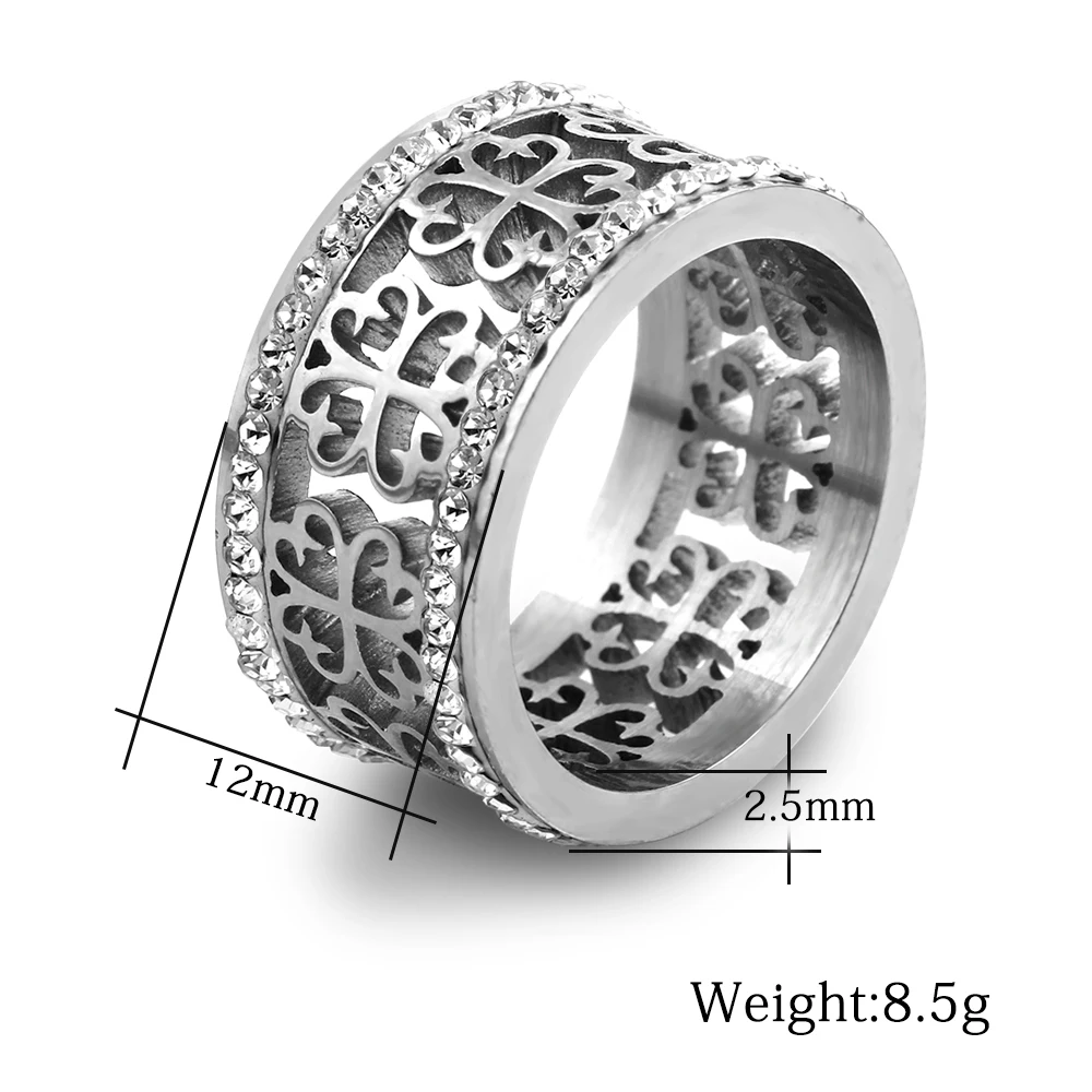 Fashion Trendy Flower Vintage Wedding Rings For Women Classic Design Rose Gold Color Stainless Steel 2 Row Zircon Crystal Ring