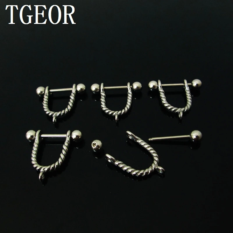 wholesale 1 Pair 1.6*14*5/5mm(14G) ear piercing earring stainless steel n shape with loop piercing nipple ring