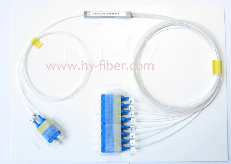 Fiber Optical PLC Splitter, LGX Package with SC and UPC Blue Connector,G657A1, 0.9mm Cable Length, 1m, 10Pcs