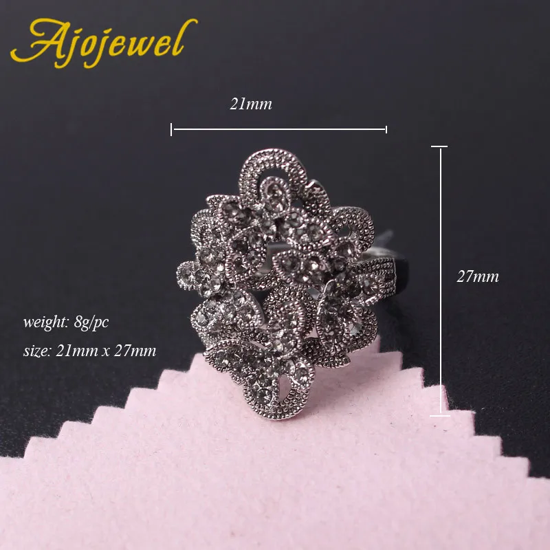 Ajojewel Size 7-9 Hollow Butterfly Rings For Women Full Of Black Rhinestone Elegant Vintage Jewelry Wholesale