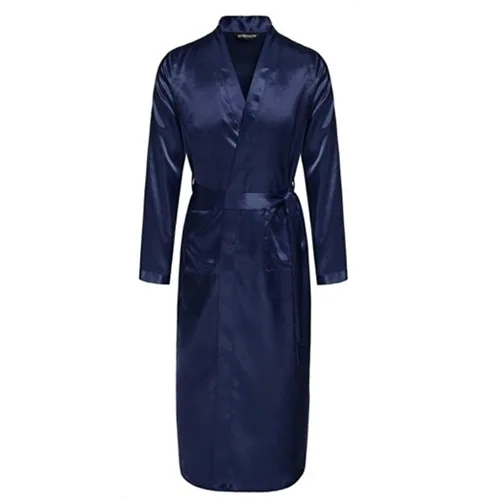 

Men solid robe thin improved cardigan robe loose plus size long sleeve spring and autumn night robe