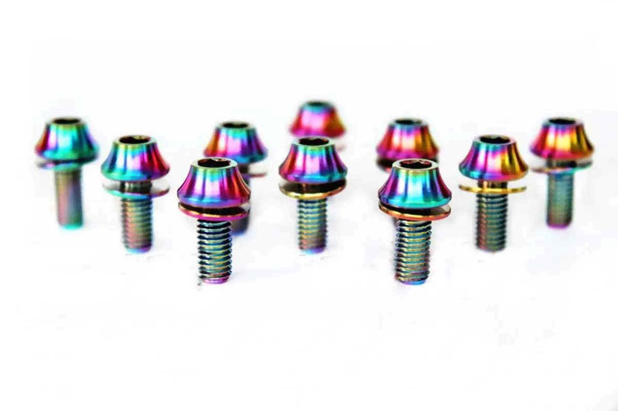 (2) M5x12mm/M5x14mm/M5x16mm Color Ti/Golden/Rainbow/Blue GR5 TC4 Titanium Cone Head Screw With Washer Bike Bottle Cage