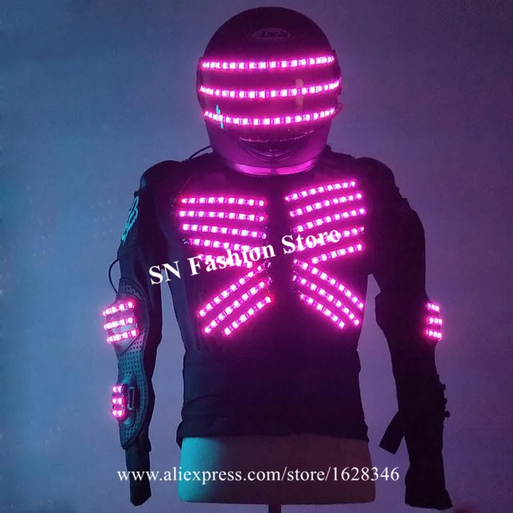 P55 DJ ballroom dance led light costumes robot men suit armor outfits RGB colorful helmet disco wears head piece led clothing dj