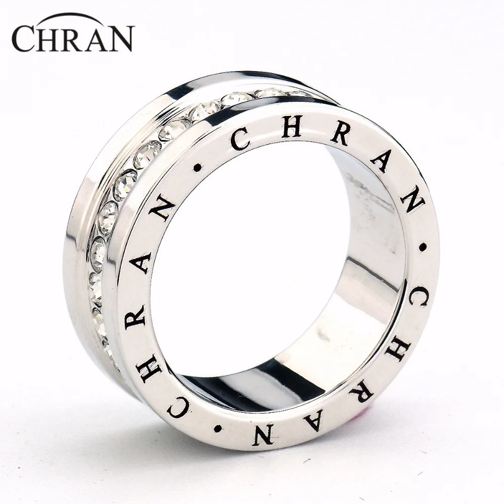 CHRAN Fashion Band Jewelry Crystal Promised Rings for Women Silver Plated CZ Engagement Wedding Band Rings