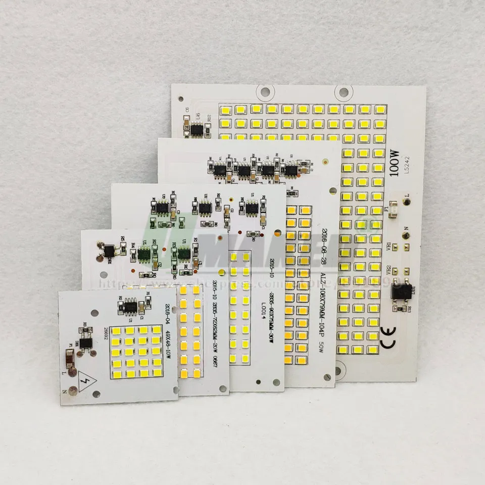 AC220V LED PCB 10W 20W 30W 50W 100W Floodlight Aluminum Plate White/Warm SMD2835 Smart IC Driver Module For Spotlight Lamps DIY