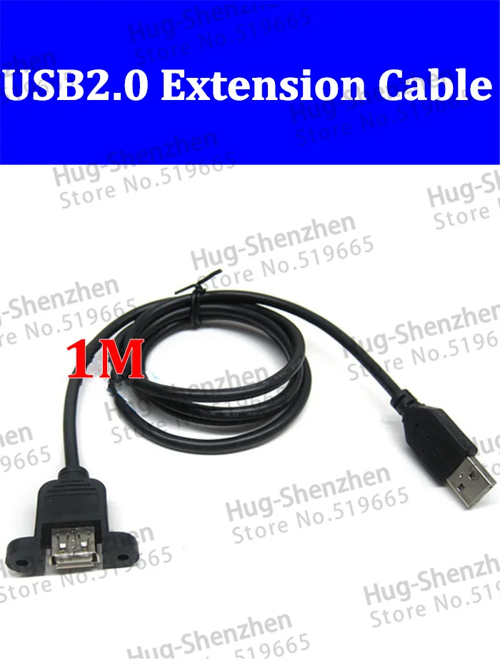 

10pcs/lot 1m USB 2.0 A type Male to Female extension cable with screw Panel Mount free shipping