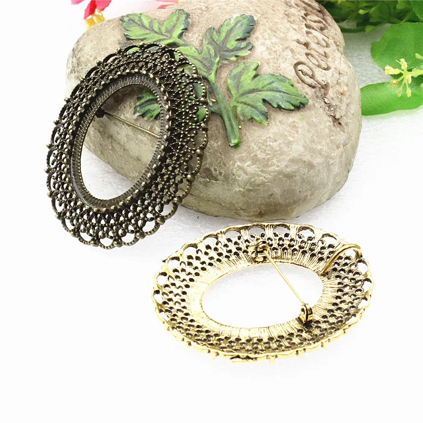 Onebeading Fit 30x40mm Vintage Oval Cabochons Brooch Blank Setting Bezel Base For DIY Making Accessories 3pcs K05279