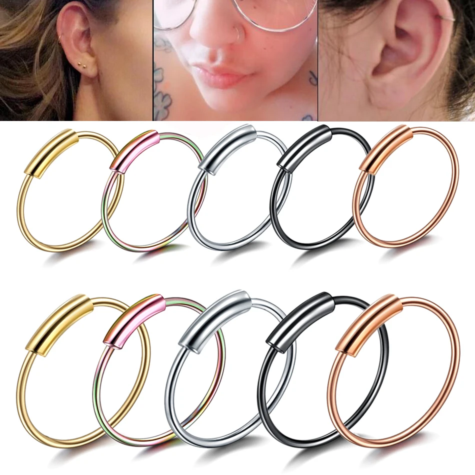 1PC Steel Ear Piercings Seamless Hoop Rings Nose Piercings Helix Ear Cartilage Eyebrow Lip Conch Lobe Earrings Orelha Cartilagem