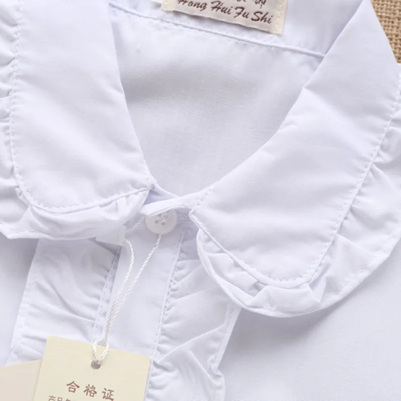 new summer spring girls lace cotton solid White baby kids girls Blouse white shirts with long sleeves for children girls