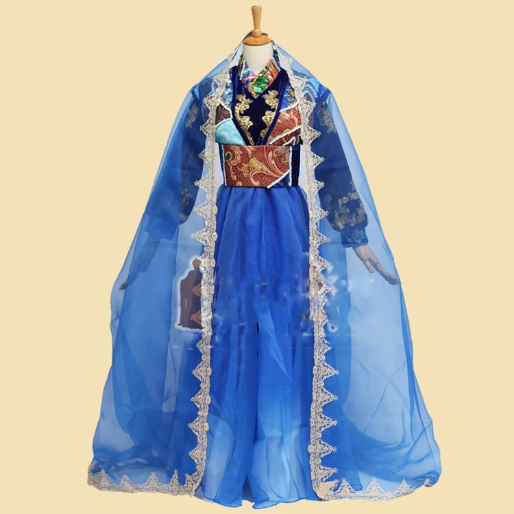 Da Mo Yao TV Play Sound of the Desert Liu Shishi  Exotic Style Ancient LouLan Country Princess Costume Sapphire Blue Clothing