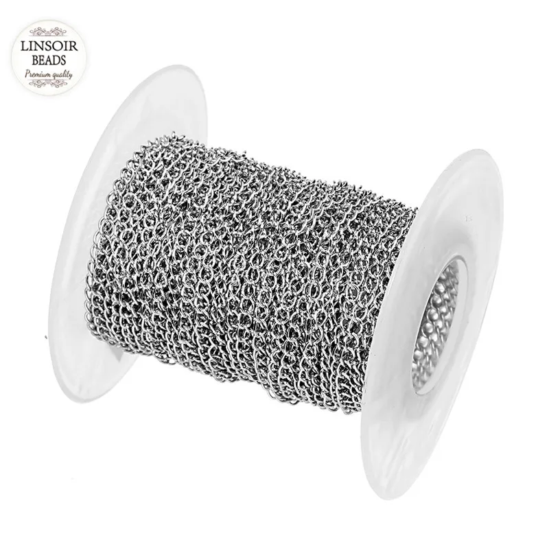 10 Yards/Roll 2mm 2.5mm 3mm Silver color Tone Stainless Steel Bulk Necklace Extender Chain Link Chains for Jewelry Making