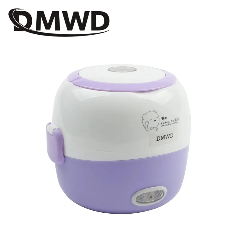 DMWD MINI Rice Cooker Thermal Heating Electric Lunch Box 1/2 Layers Portable Food Steamer Cooking Container Meal Lunchbox Warmer