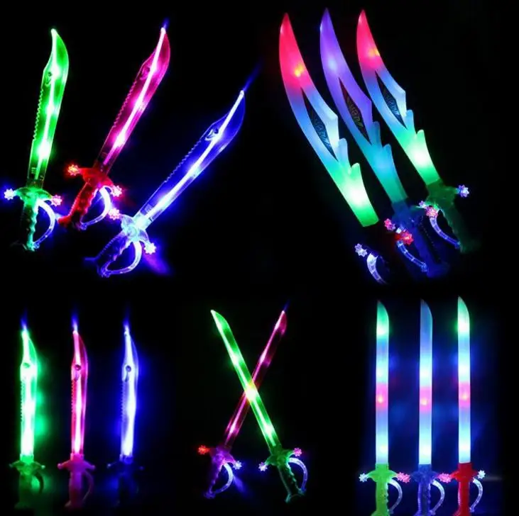 10pcs Light Up Swords Motion Activated Sound Flashing Pirate Buccaneer Sword LED Toy Glow Sticks Party Prize Lightsaber