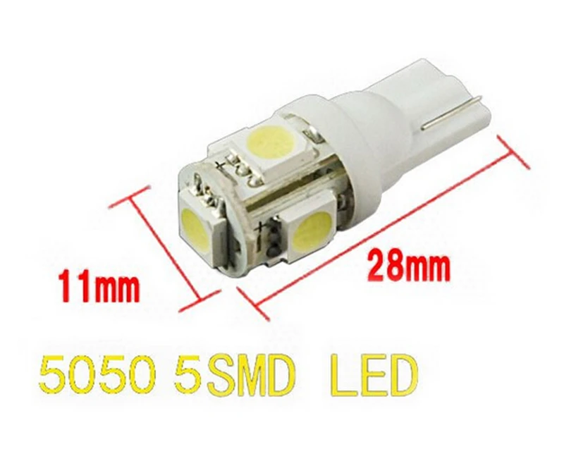 10pcs ,T10 Wedge 5-SMD 5050 Xenon LED Light bulbs 192 168 194 W5W 2825 158 clearance lamp White yellow red blue daytime running