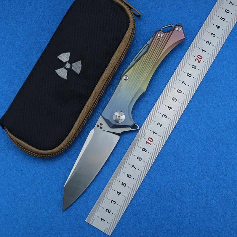 LEMIFSHE  Flipper JK3287 D2 steel blade Titanium handle outdoor camping hunting pocket kitchen fruit folding knife EDC tool