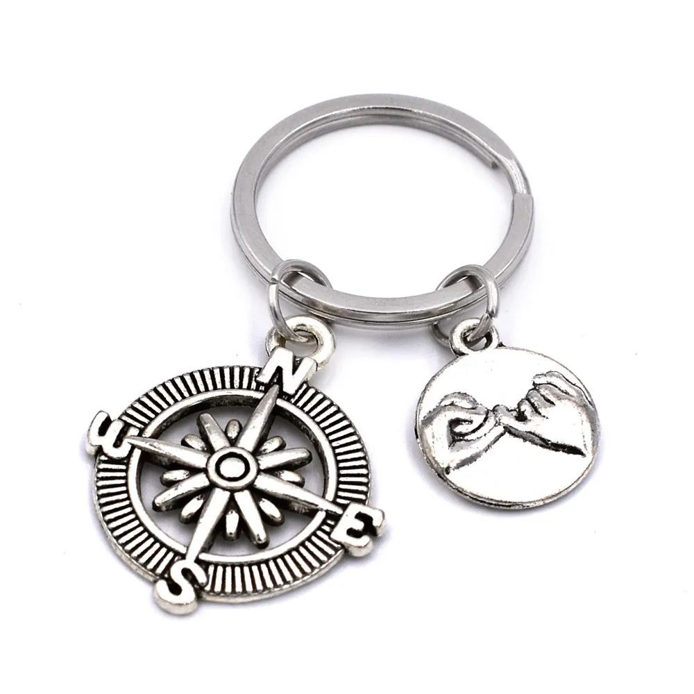 BULK 10pcs Best Freinds Couples Keychain Compass Pinky Swear Promise Charm Keychain Handmade DIY Jewelry Gifts for GF BF