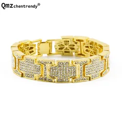 Men Women Hip hop Wide Bling Square Cross Shape Iced Out Fully CZ Bracelet Bangle Chains Link Wristbands Luxury Fashion Jewelry