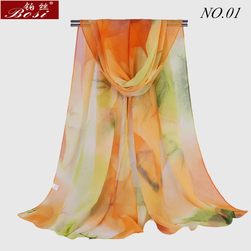 chiffon Scarf leaf Print long Shawl fashion Women luxury brand high quality for and wraps scarves hijab scarfs ladies factory