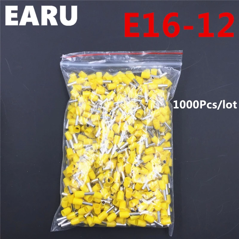 1000Pcs E16-12 Tube Insulating Insulated Terminal 6MM2 10AWG Cable Wire Connector Insulating Crimp E Black Yellow Blue Red Green