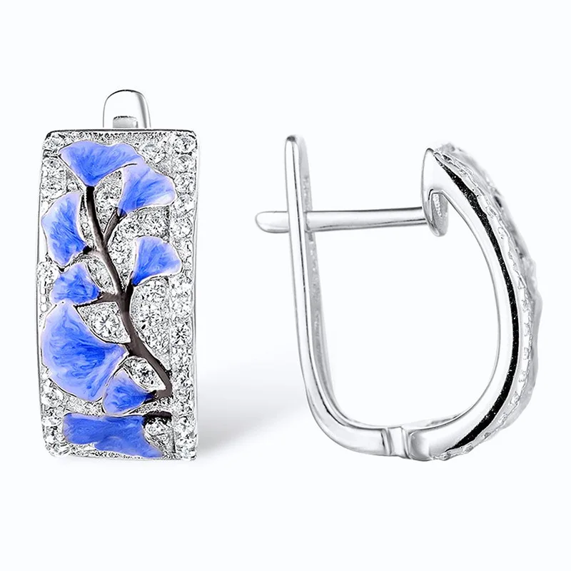 High Quality blue white Flower Epoxy earrings For Woman Blue White Cubic Zirconial earrings Fashion Jewelry gift wedding party