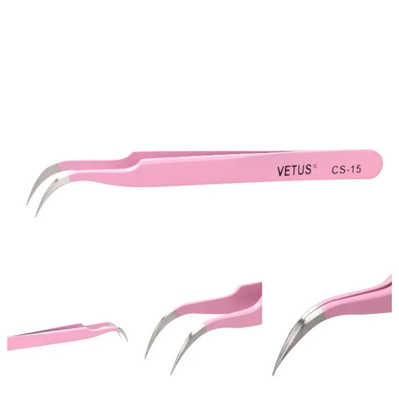 Stainless Steel Pink Eyelash Tweezers Fine Point High Precision Vetus Tweezers Lashes Extension Makeup Tool