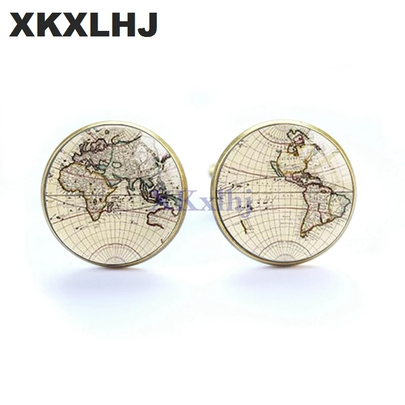 New World Map Pattern Cufflinks Men and Women Multicolored Earth Figure Shirt Business Cuff Links Personality Cufflinks Wedding