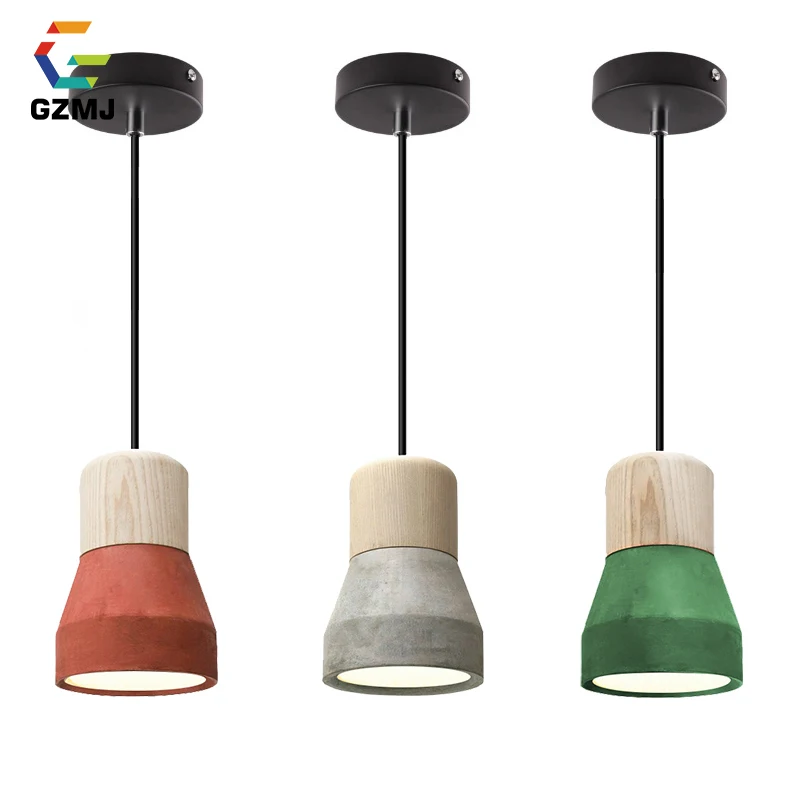 

GZMJ Cement Wood Pendant Lights Industrial Decor Hanging Lamp Vintage Country Decor Hanglamp For Parlor Hotel Room Light Fixture