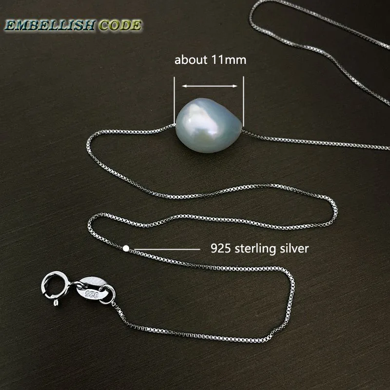 Hot Simple Small Baroque Pearl Pendant Necklace White Peach Deep Blue Metallic Color Box Chain 925 Silver 16\'\' 18\'\' For Girl