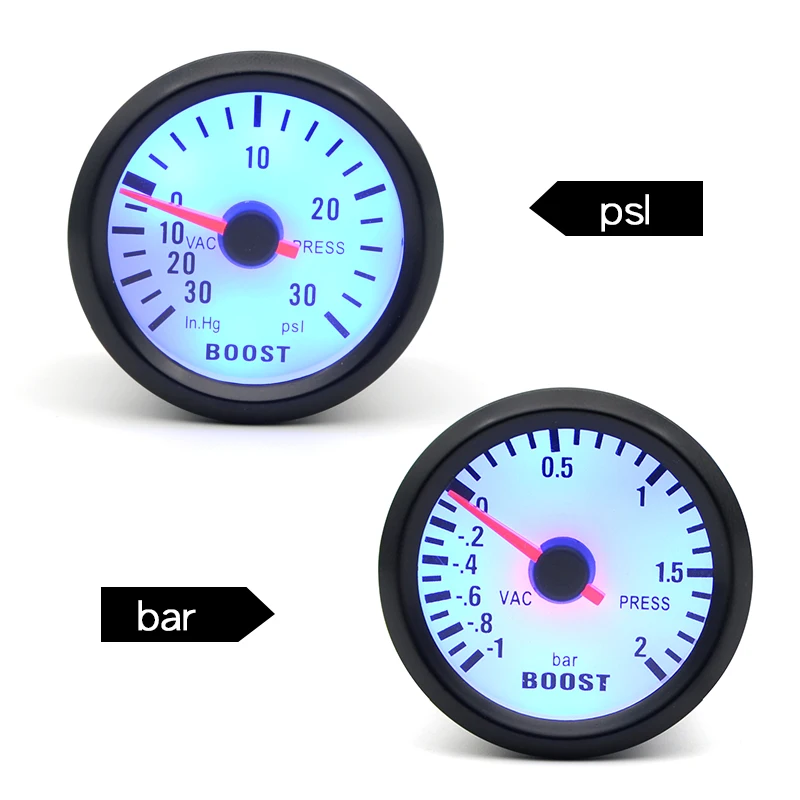 2inch 52mm Mechanical Turbo Boost Gauge -1~2 Bar / -30~30 PSI Vacuum Press Meter Analog  Black Case Blue LED