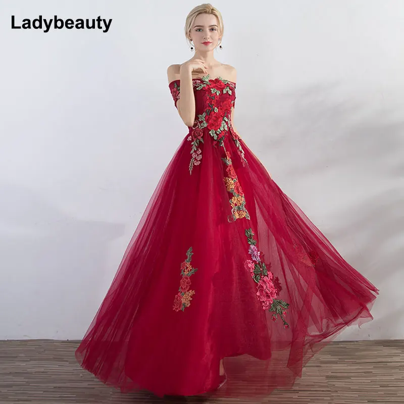 

Ladybeauty 2021 New Elegant Party Dress Evening Dresses Vestido De Festa Style Dress Prom Appliques Long Formal Dress